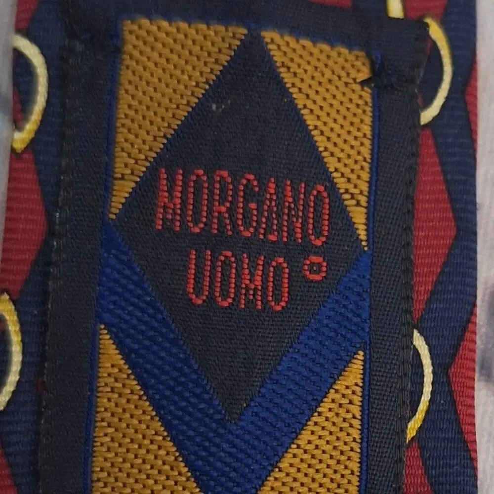 #11 Vintage Morgano Uomo 100% Italian Silk Red & Blue Patterned Men's Tie